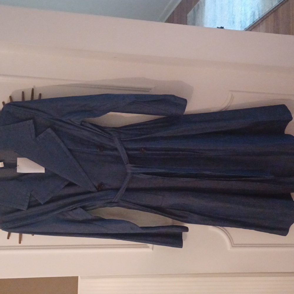 NWT(ON 34th-NavyDenim Coat/Dress Sz (XS) fit as a MED dbl breast lg sleev belted